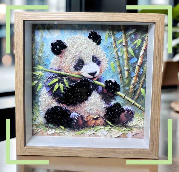 Panda Painting with Clear Quartz and Obsidian